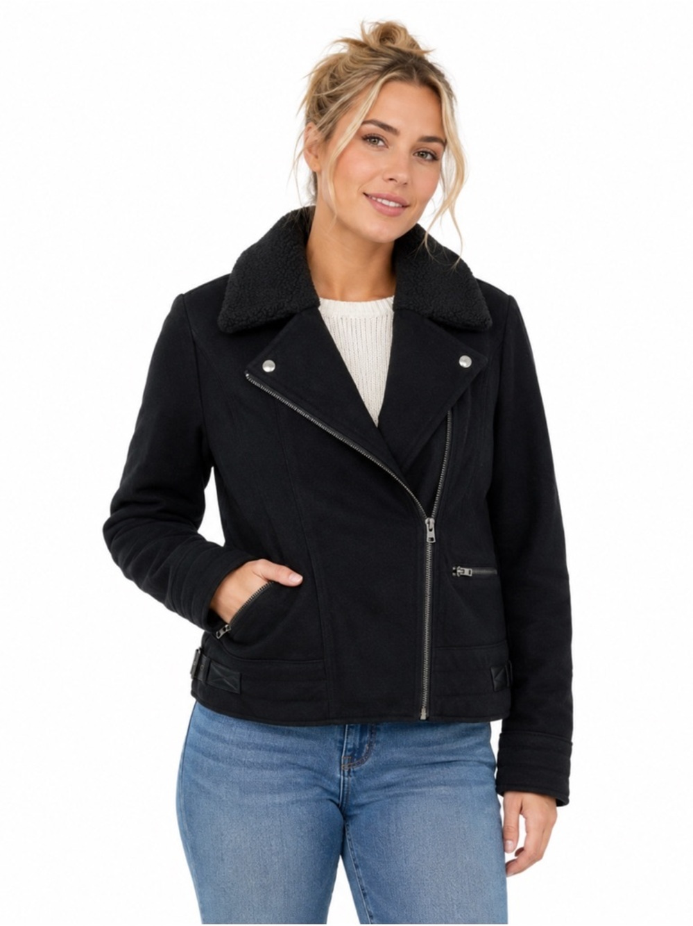 Banana Republic Womens Wool Blend Jacket Size Small Black Full Zip Pockets